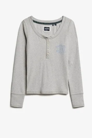Superdry Ice Grey Marl Athletic Button Down Long Sleeve Top 6-8