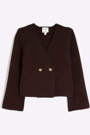 River Island Brown Chrome Asymmetric Button Cardigan L