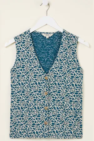 Fat Face FatFace Joni Teal Blue Shibori Jersey Waistcoat AU 10