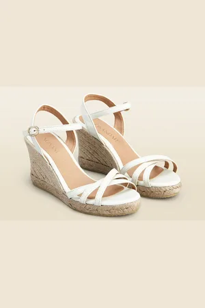 Sosandar White Strappy Leather Wedge Espadrilles AU 7 (EU 38)