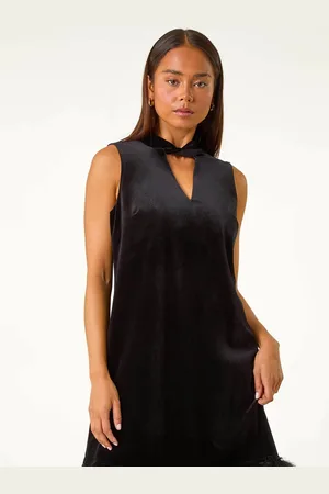 Roman Petite Velvet Feather Hem Dress AU 18