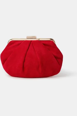 Accessorize Red Pleated Suedette Clutch Bag One
