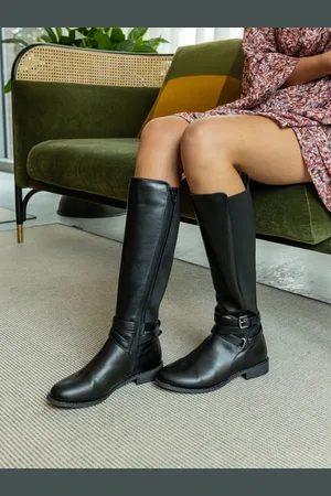 Novo Black Wide Fit Jadine High Buckle Detail Riding Boots AU 6 (EU 37)