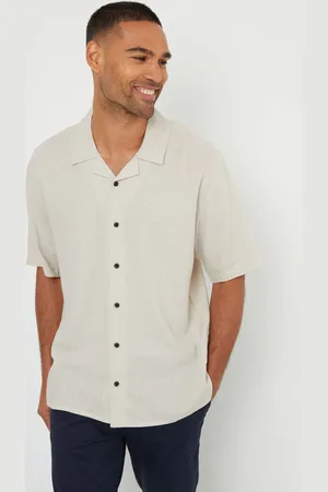 Threadbare Linen Blend Revere Collar Short Sleeve Shirt L