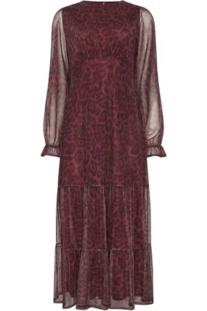 Long Tall Sally Mesh Leopard Print Tiered Dress AU 14 Tall