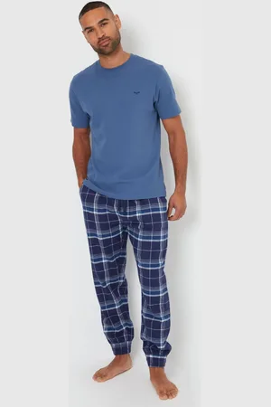 Threadbare Light Blue Blend Textured Short Sleeve 100% Cotton Check Pyjamas Set XL