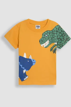JoJo Maman Bébé Mustard Dinosaur Printed 100% Cotton T-Shirt 1.5