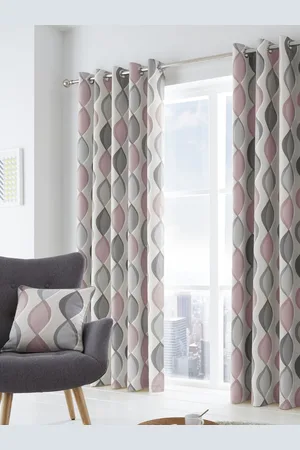 FUSION Pink 100% Cotton Lennox Ogee Eyelet Curtains 168 x 137cm