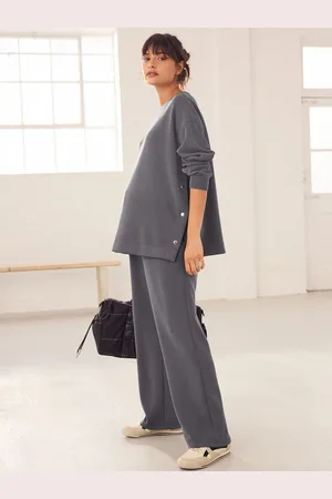 Next Charcoal Grey Maternity Soft Touch Wide Leg Joggers L