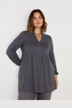 Live Unlimited London Grey Curve Jersey Nehru Collar Tunic AU 20