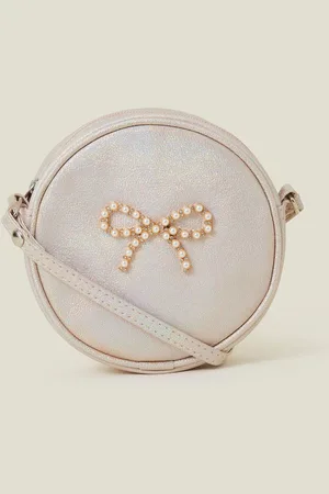 Accessorize Pink Girls Round Pearl Bow Bag one