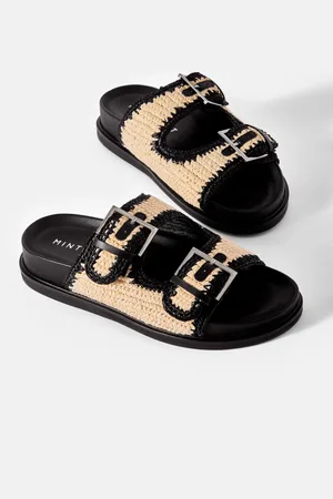 mint&berry Black Mal Raffia Sliders AU 5 (EU 36)