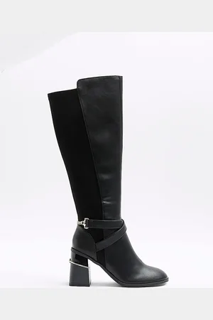 River Island Black Stretch Blocked Heeled Boots AU 7 (EU 38)