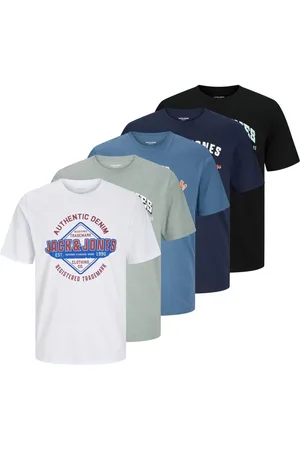 JACK & JONES Black 5 Pack Short Sleeve Printed T- Shirts XL