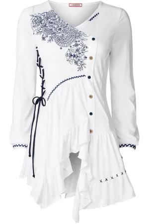 Joe Browns White Frilly Embroidered V-Neck Tunic AU 18