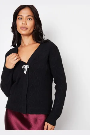 Threadbare Black Bow Detail Cable Knit Cardigan AU 12