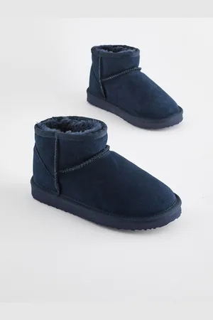 Next Navy Blue Suede Warm Lined Ankle Slipper Boots AU 9 (EU 26.5)