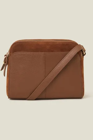 Accessorize Brown Double Zip Leather Crossbody Bag One