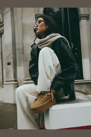 Next Tan Brown Forever Comfort Chunky Leather Cosy Faux Fur Lined Suede Lace-Up Trainers AU 11 (EU 43)