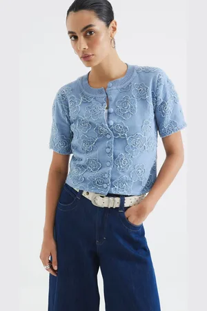 River Island Blue Short Sleeve Floral Print Cardigan M