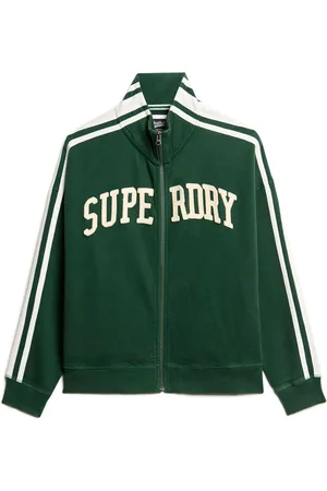 Superdry Enamel Green 100% Cotton Athletic Applique Loose Zip Track Jacket AU 12