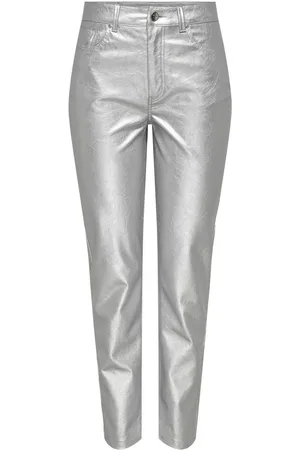 ONLY Metallic Metallic Faux Leather Straight Leg Trousers AU 12-14