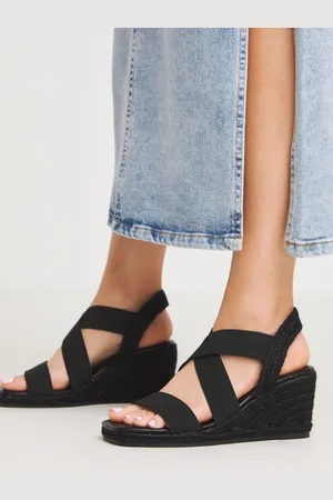 Simply Be Black Elastic Crossover Espadrille Wedge Sandals In Wide Fit AU 8 (EU 39.5)