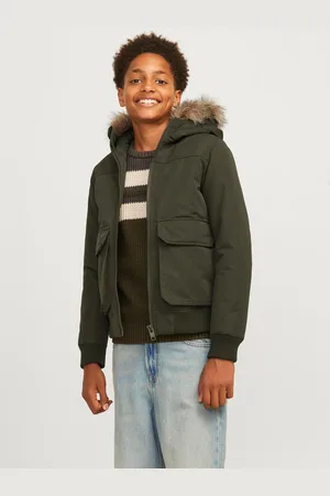 JACK & JONES Green Detachable Faux Fur Trim Bomber Jacket 140146cm