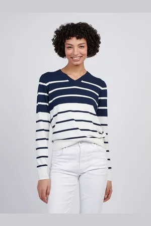 U.S. Polo Assn. U. S. Polo Assn Blue Womens Stripe V-Neck Fine Knit Jumper XS