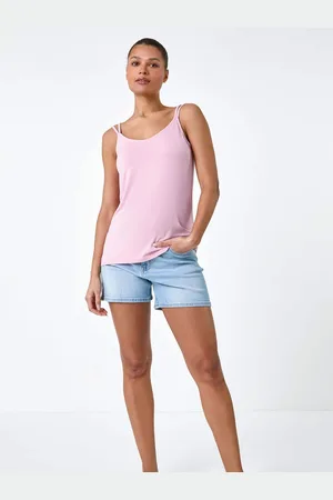 Roman Pink Plain Double Strap Stretch Vest Top AU 10