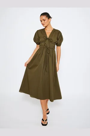 South Beach Tie Front Short Sleeve 100% Cotton Midi Dress AU 8