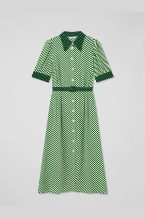 LK Bennett Val Petite Treetop Birch Viscose Printed Viscose Shirt Dress With Belt AU 14