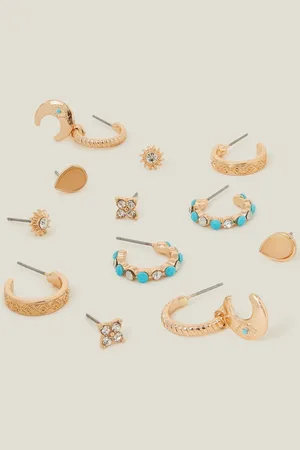 Accessorize Gold Tone Celestial Stud and Hoop Earrings 6 Pack One