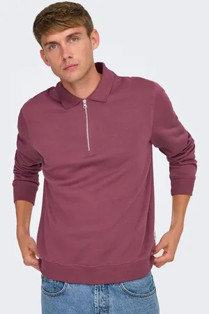 Only & Sons Burgundy Quarter Zip Long Sleeve Polo Jumper XL
