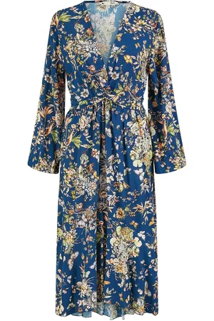Yumi Butterly Floral Tie Knot Front Long Sleeve Midi Dress AU 16
