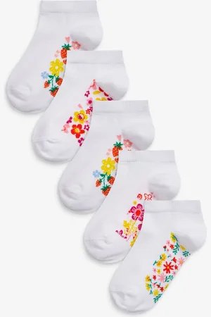 Next White Floral 5 Pack Cotton Rich Footbed Trainer Socks 12.5-3.5