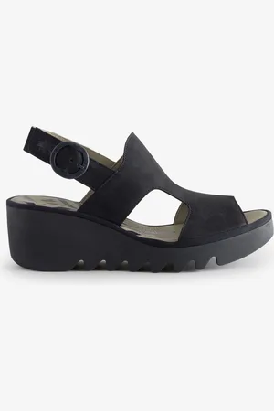 Fly London Baif Ankle Strap Wedge Black Sandals AU 8 (EU 39)