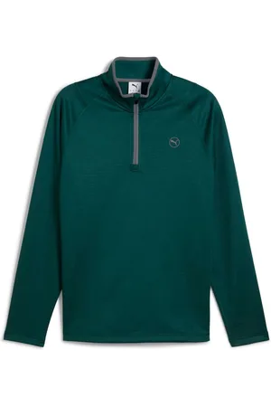 PUMA Green Mens Waffle Fleece Golf Quarter-Zip Top M