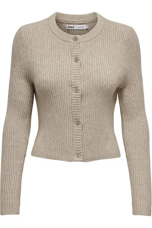 ONLY Natural Ribbed Button Through Knitted Cardigan AU 12-14