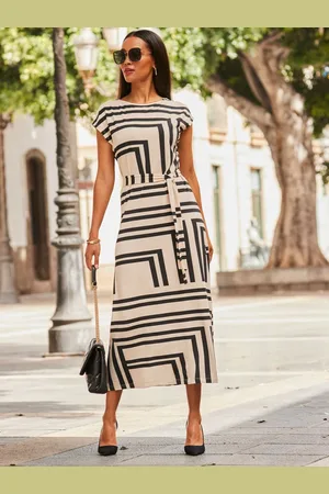 Sosandar Geometric Print Stretch Waist Midi Jersey Dress AU 20