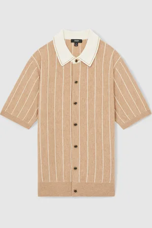 Reiss Worthy Wool Striped-Knit Short-Sleeve Shirt XL
