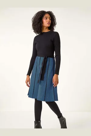 Roman Chevron Print Belted Jumper Dress AU 18