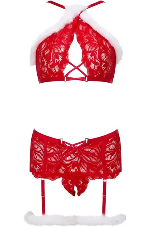 Ann Summers Red Deck The Halls Christmas Faux Fur Suspender 2 Piece Set S