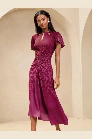 Lipsy London Petite Short Sleeve Keyhole Ruched Fit And Flare Midi Dress AU 4