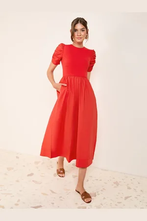 Friends Like These Cotton Mix Ruched Sleeve Midi Dress AU 20