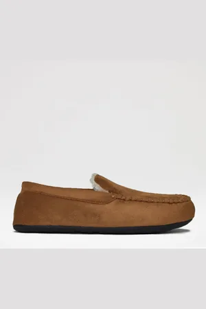 Threadbare Brown Faux Fur Lined Suedette Moccasin Slippers UK 11-12