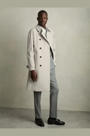 Reiss Stone Scramble Double Breasted Long Trench Coat L