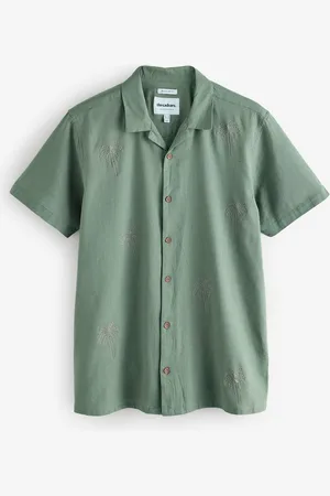 Threadbare Linen Blend Palm Embroidered Short Sleeve Shirt