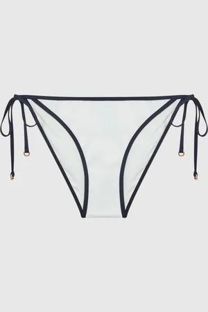 Reiss White/Navy Rutha Side Tie Contrast Trim Bikini Bottoms AU 12