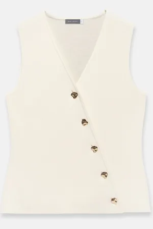 mint&berry White Asymmetric Knit Waistcoat S
